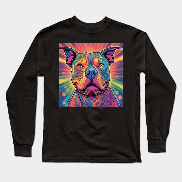 Psychedelic Pitbull Long Sleeve T-Shirt by tocksickart